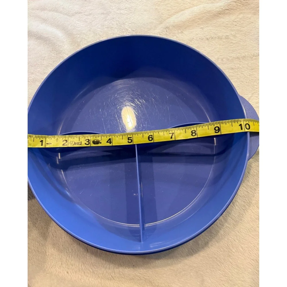 Tupperware Crystalwave Divided Microwave Dish 3284C Blue Teal 3 Compartment 9